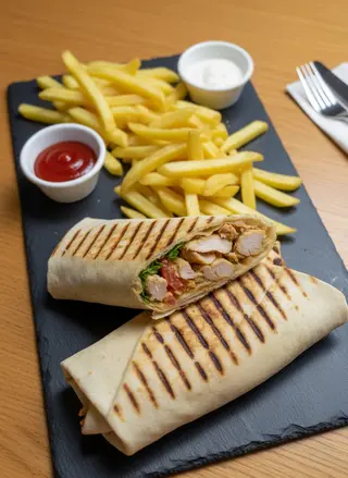 Tacos français gourmet grillé avec sauce fromagère fondante
